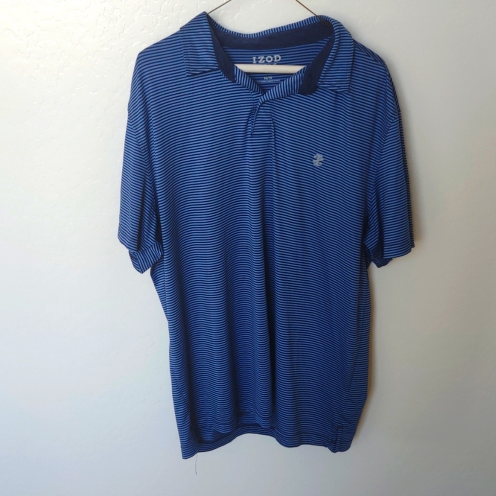 IZOD Men’s Golf Stretch Polo, Blue/Navy Stripe, XL